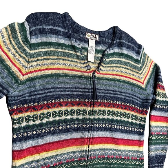 Vintage Tiara International Womens M Striped Tight Knit Sweater Full Zip Cotton - Picture 4 of 14